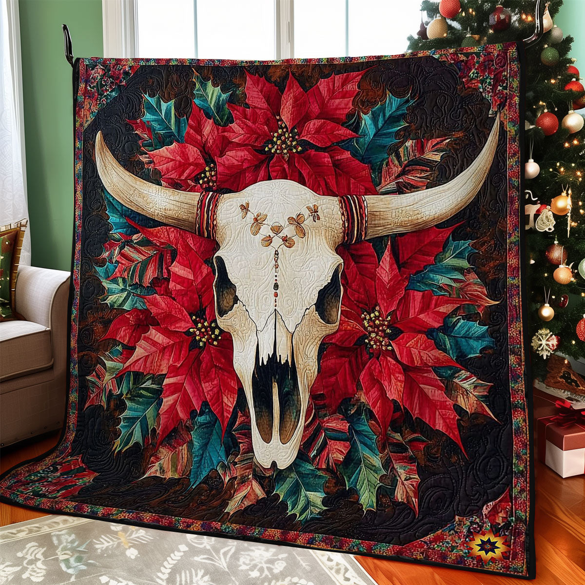 Gayal Skull Poinsettia WY0412028CL Quilt
