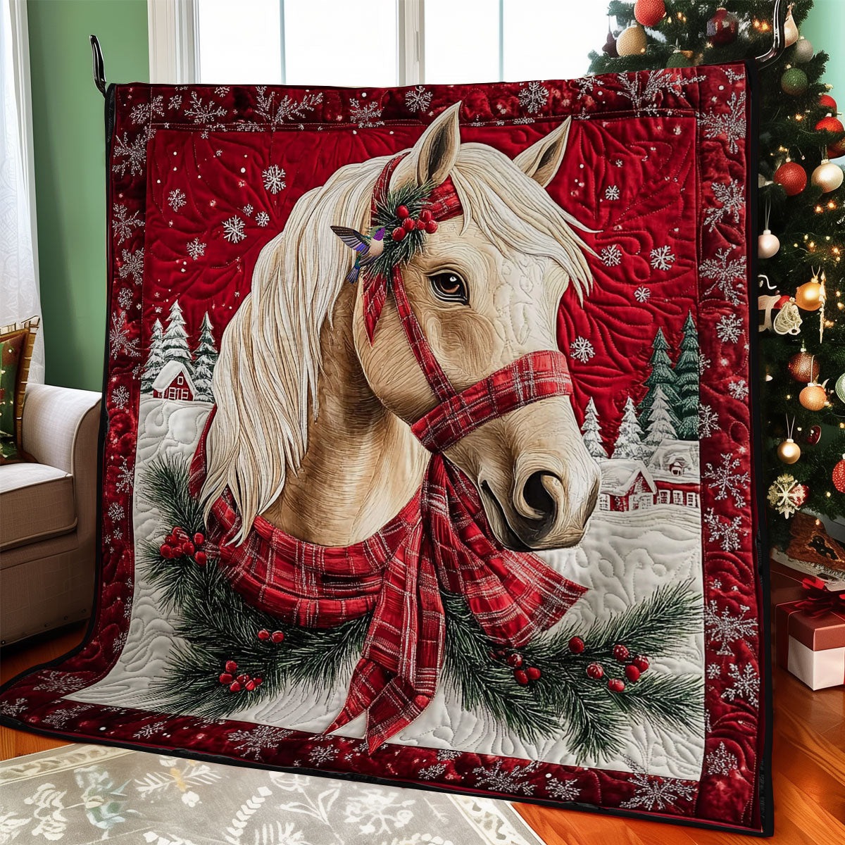 Christmas White Horse WY0512015CL Quilt