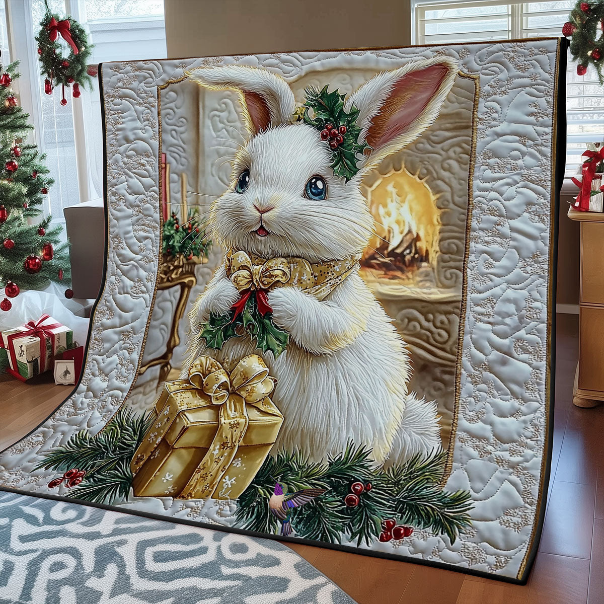 Christmas White Rabbit WY1911048CL Quilt