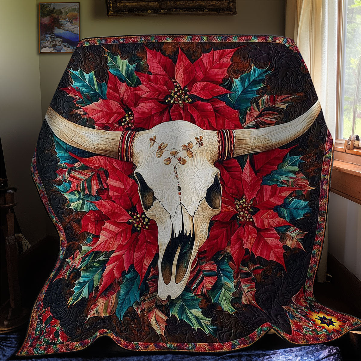 Gayal Skull Poinsettia WY0412028CL Quilt