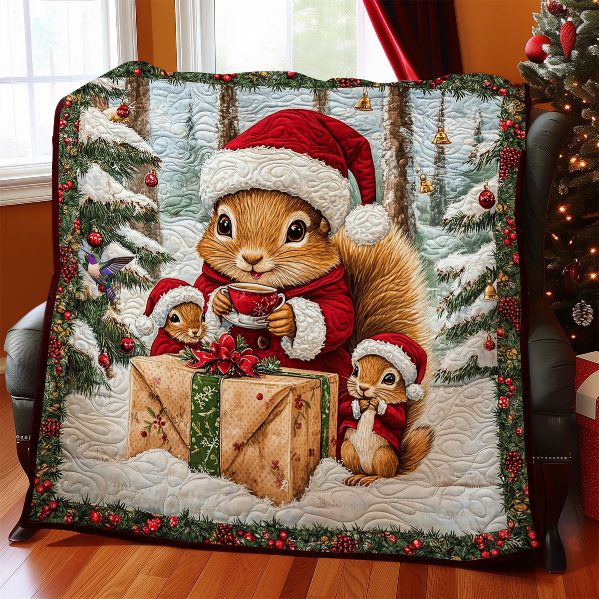 Christmas Squirrel Family WY2511015CL Quilt