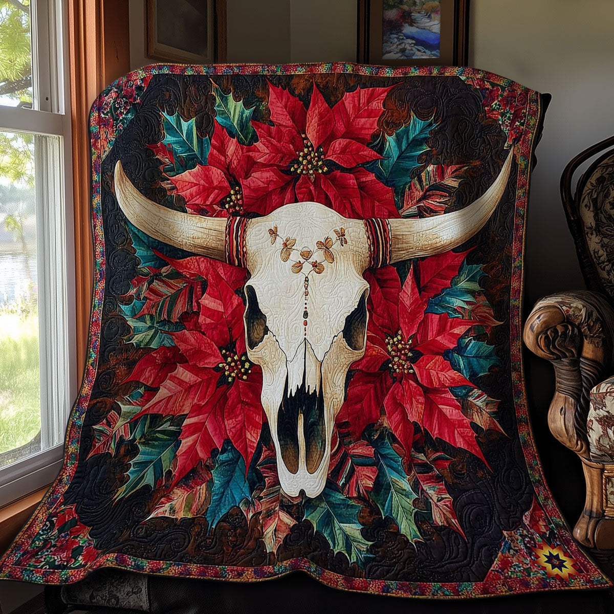 Gayal Skull Poinsettia WY0412028CL Quilt