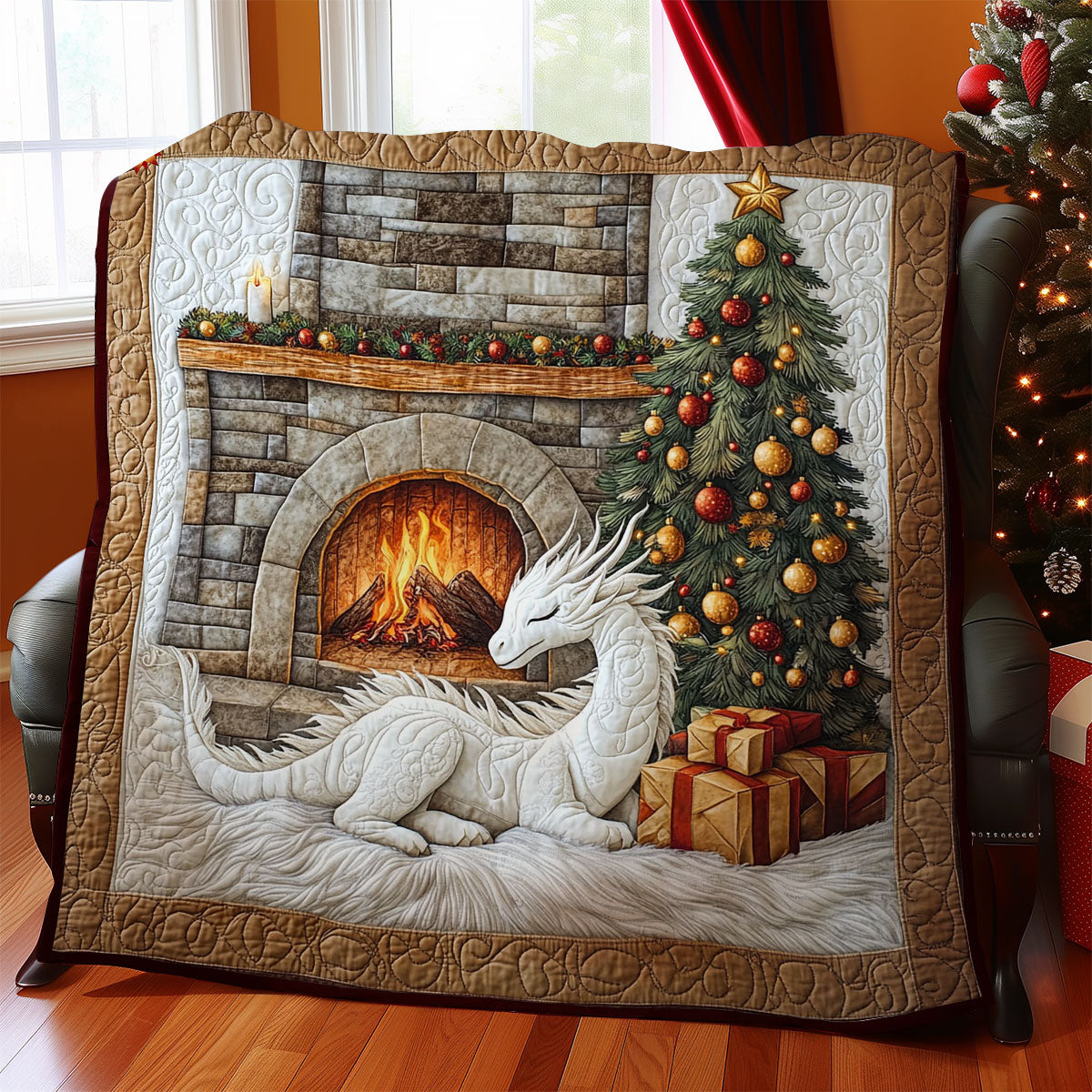 Christmas White Dragon WY2711018CL Quilt