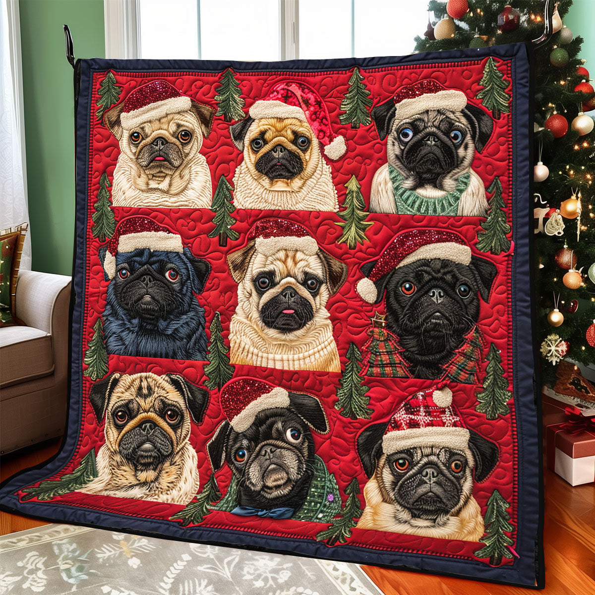 Christmas Tail Pug XR1308012CL Quilt