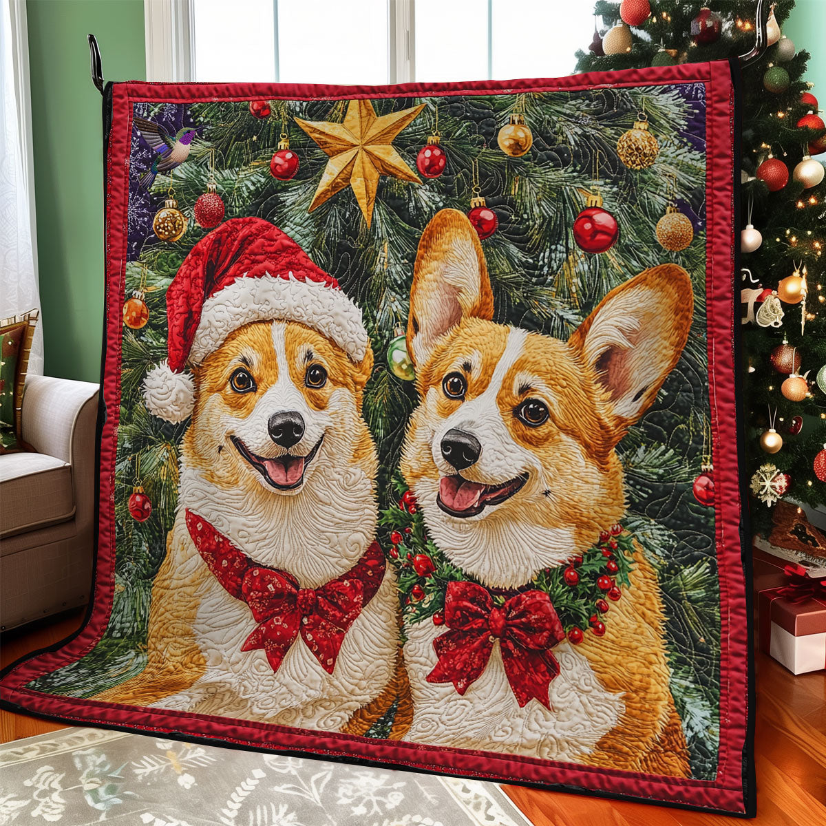 Christmas Couple Corgi WY2011020CL Quilt