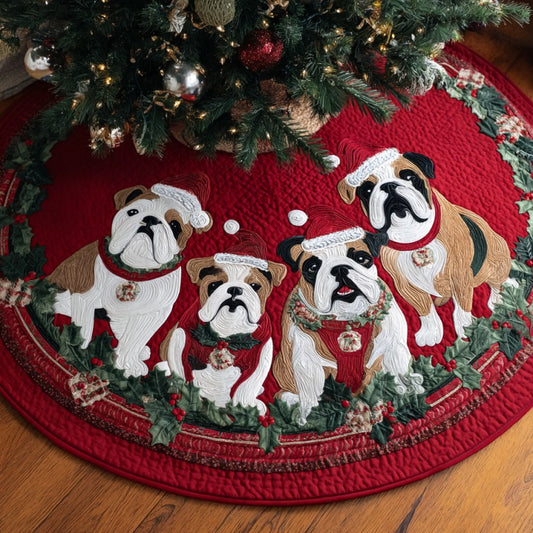 Bulldogs In Christmas XR1010023CL Quilted Christmas Tree Skirt