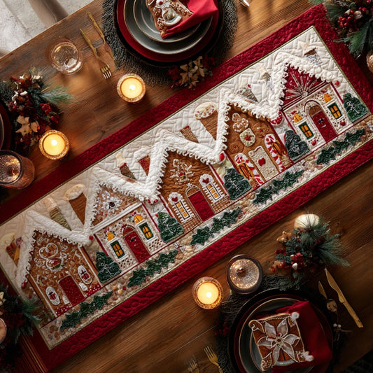 Snow Gingerbread Houses XR0910024CL Quilted Table Runner