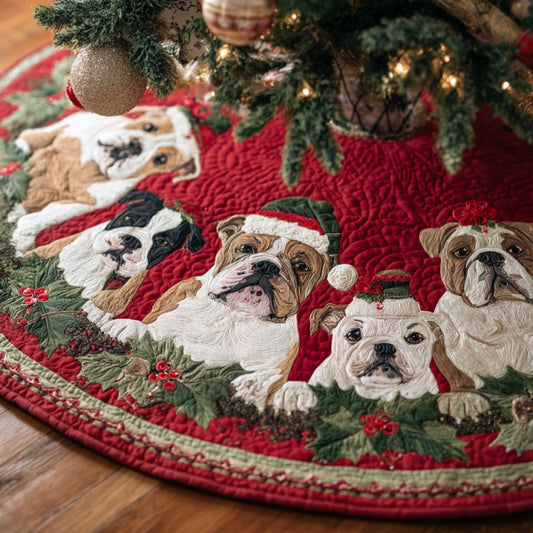 Joyful Bulldogs XR1010025CL Quilted Christmas Tree Skirt