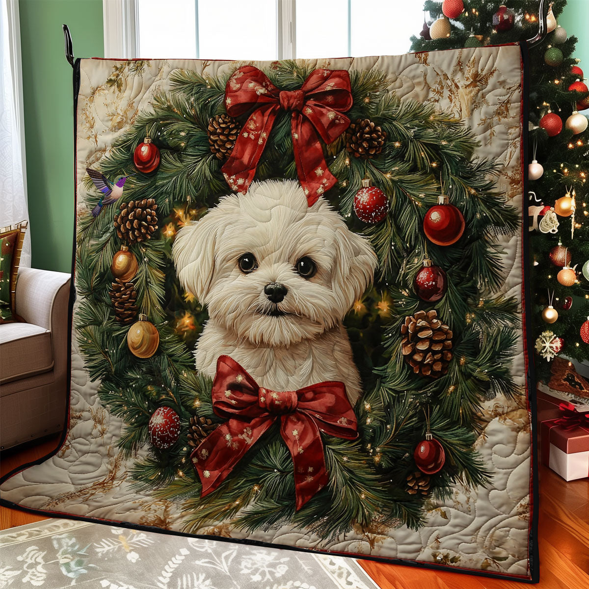 Christmas Wreath Dog WY2011043CL Quilt