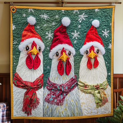 Three Santa Chicken WY0212014CL Quilt