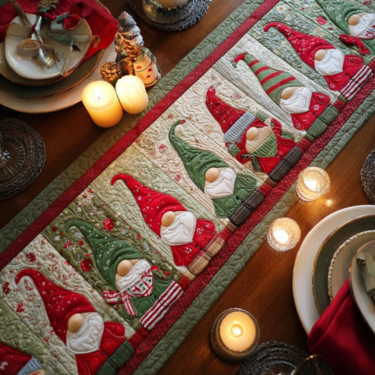 Festive Gnomes XR0910041CL Quilted Table Runner