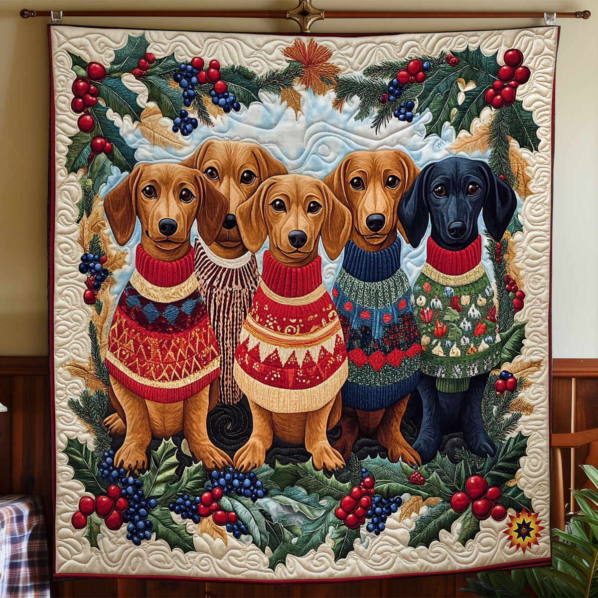 Christmas Dachshund Family WY0712011CL Quilt
