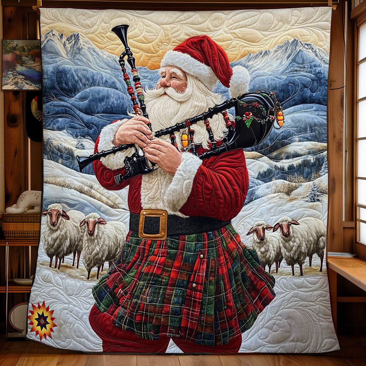 Bagpipes Playing Santa WY0712044CL Quilt