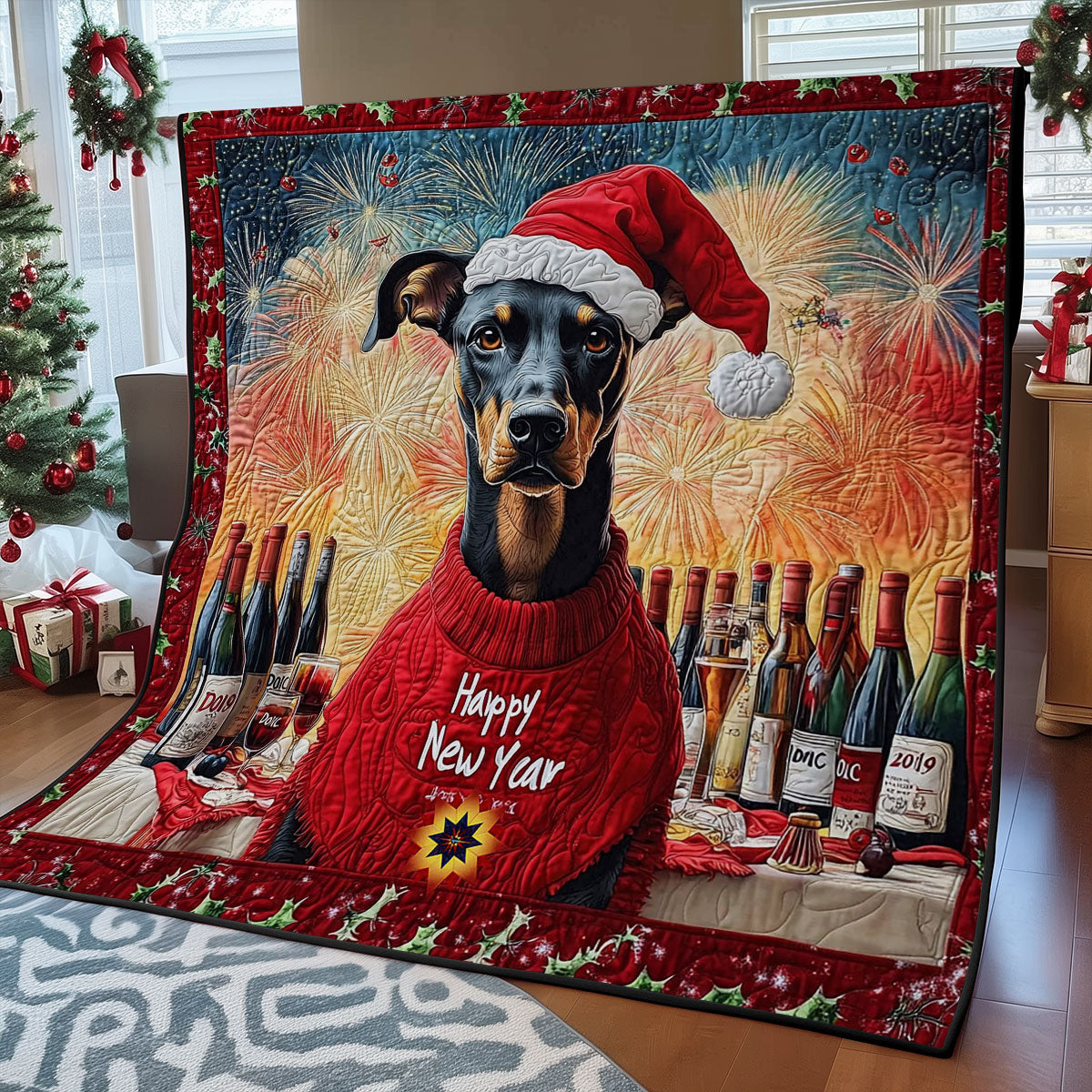 New Year Dobermann WY0212006CL Quilt