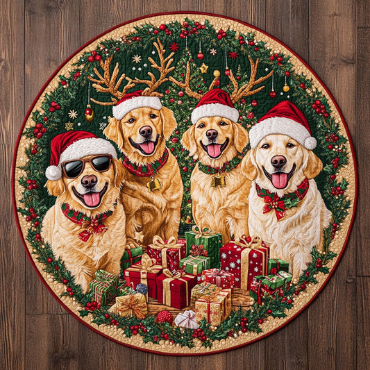 Golden Retriever Winter WN15080056CL Quilted Round Mat