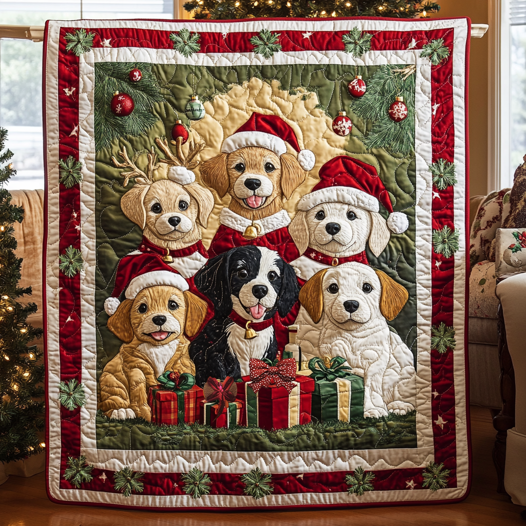 Joyful Puppies Christmas WG2802024CL Quilt