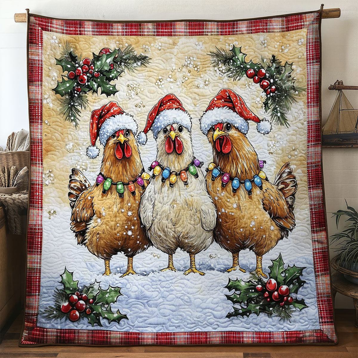 Christmas Chicken Bless WN0810005CL Quilt