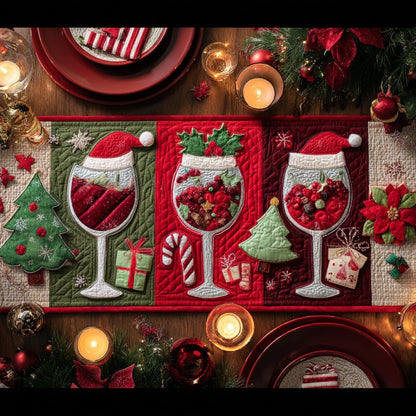 Red Wine In Christmas XR0910066CL Quilted Table Runner