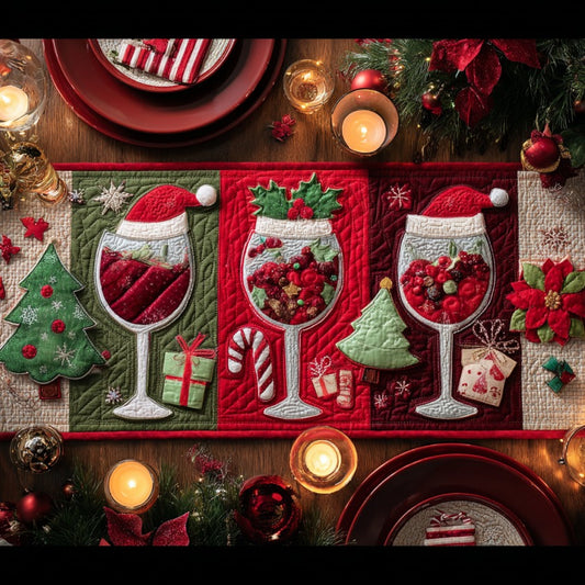 Red Wine In Christmas XR0910066CL Quilted Table Runner