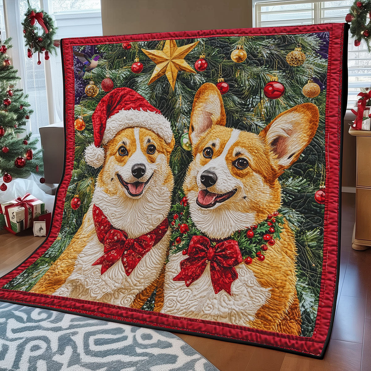 Christmas Couple Corgi WY2011020CL Quilt