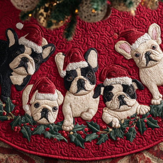 Jolly French Bulldogs XR1010014CL Quilted Christmas Tree Skirt