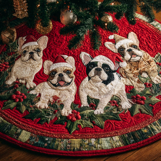 Joyful French Bulldog XR1010019CL Quilted Christmas Tree Skirt