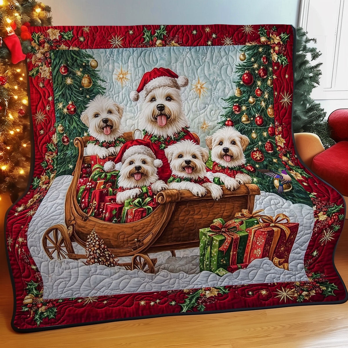Christmas Shih Tzu Family WY2511010CL Quilt