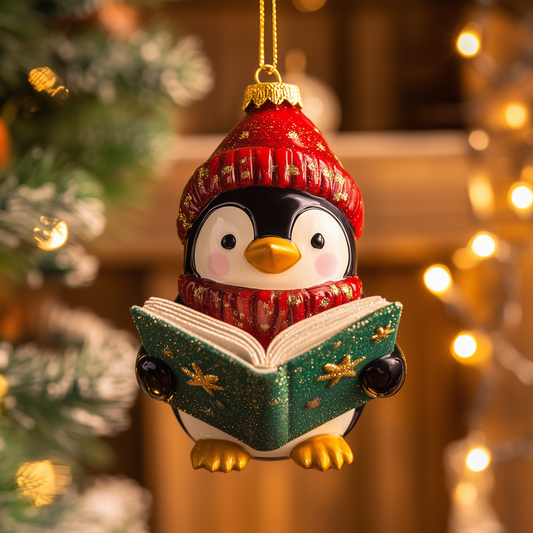Penguin Reading LT1610017CL Christmas Ornament