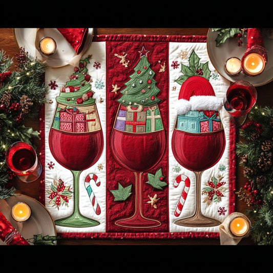 Red Wine Christmas XR0910064CL Quilted Table Runner