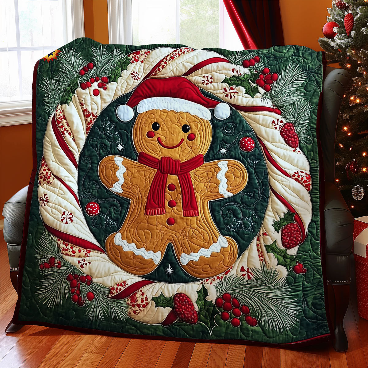 Candy Cane Wreath Gingerman WY0212036CL Quilt