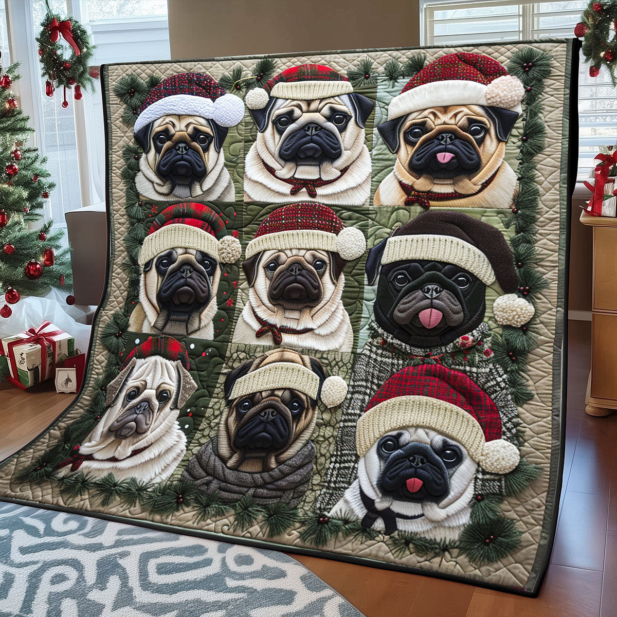 Christmas Canine Pugs XR1308006CL Quilt