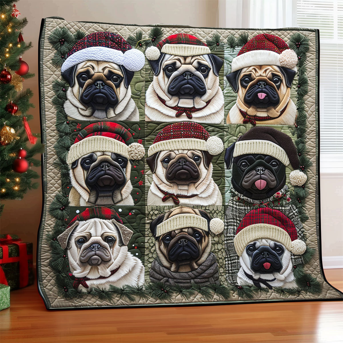 Christmas Canine Pugs XR1308006CL Quilt