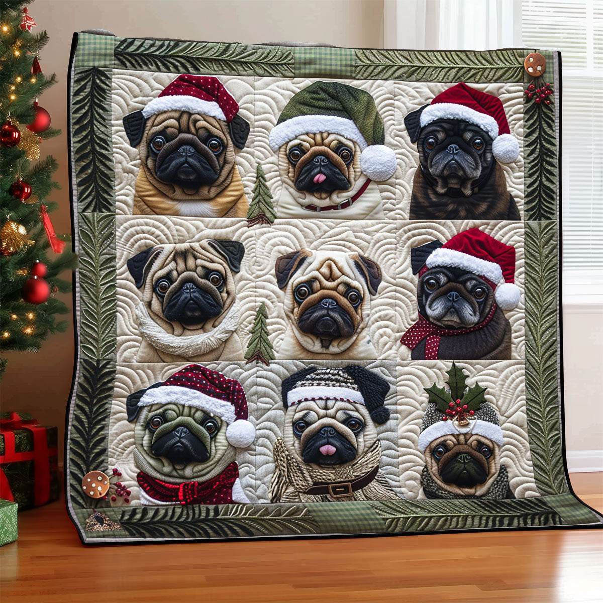 Festive Pug Christmas XR1308005CL Quilt