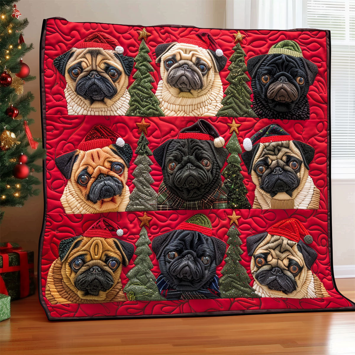 Pug Festive Furry Friends XR1308011CL Quilt