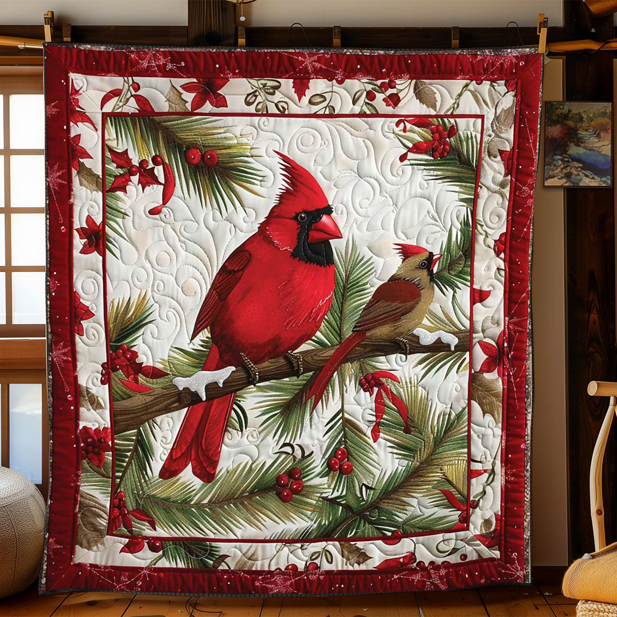 Red Cardinal Festivities WN1008077CL Quilt
