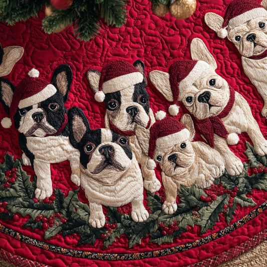 Merry French Bulldog XR1010015CL Quilted Christmas Tree Skirt