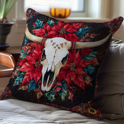 Poinsettia Cow Skull WY0412126CL Quilt Pillow Case