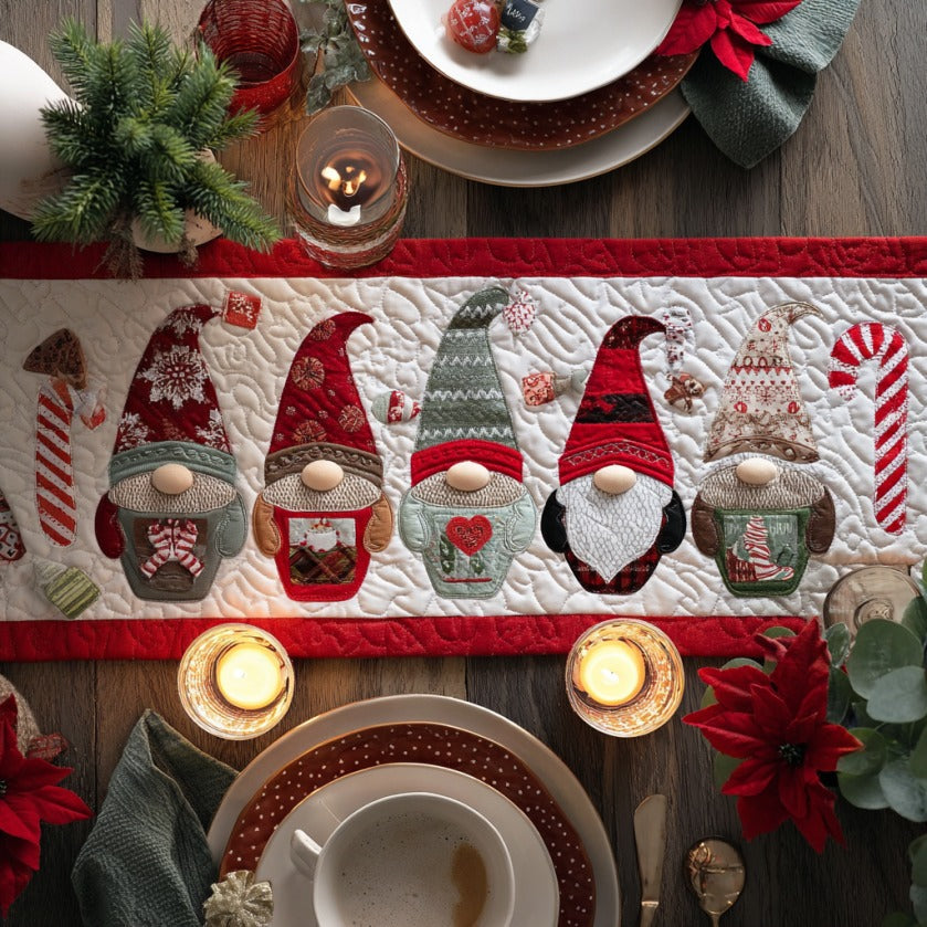 Hot Chocolate Gnomes XR0910058CL Quilted Table Runner