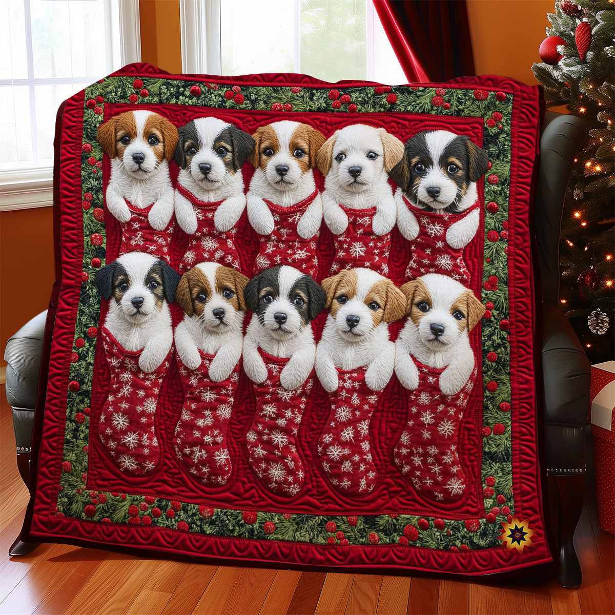Christmas Sock Puppy WY2811023CL Quilt