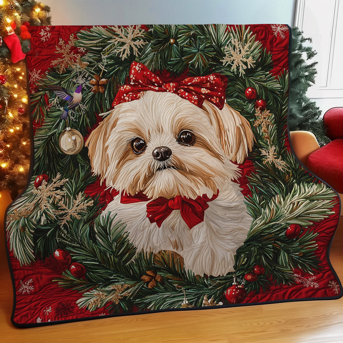 Christmas Wreath Shih Tzu WY1911093CL Quilt
