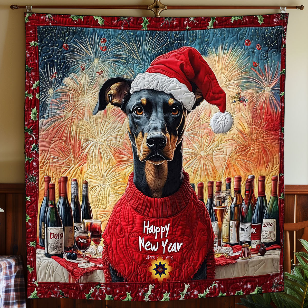 New Year Dobermann WY0212006CL Quilt