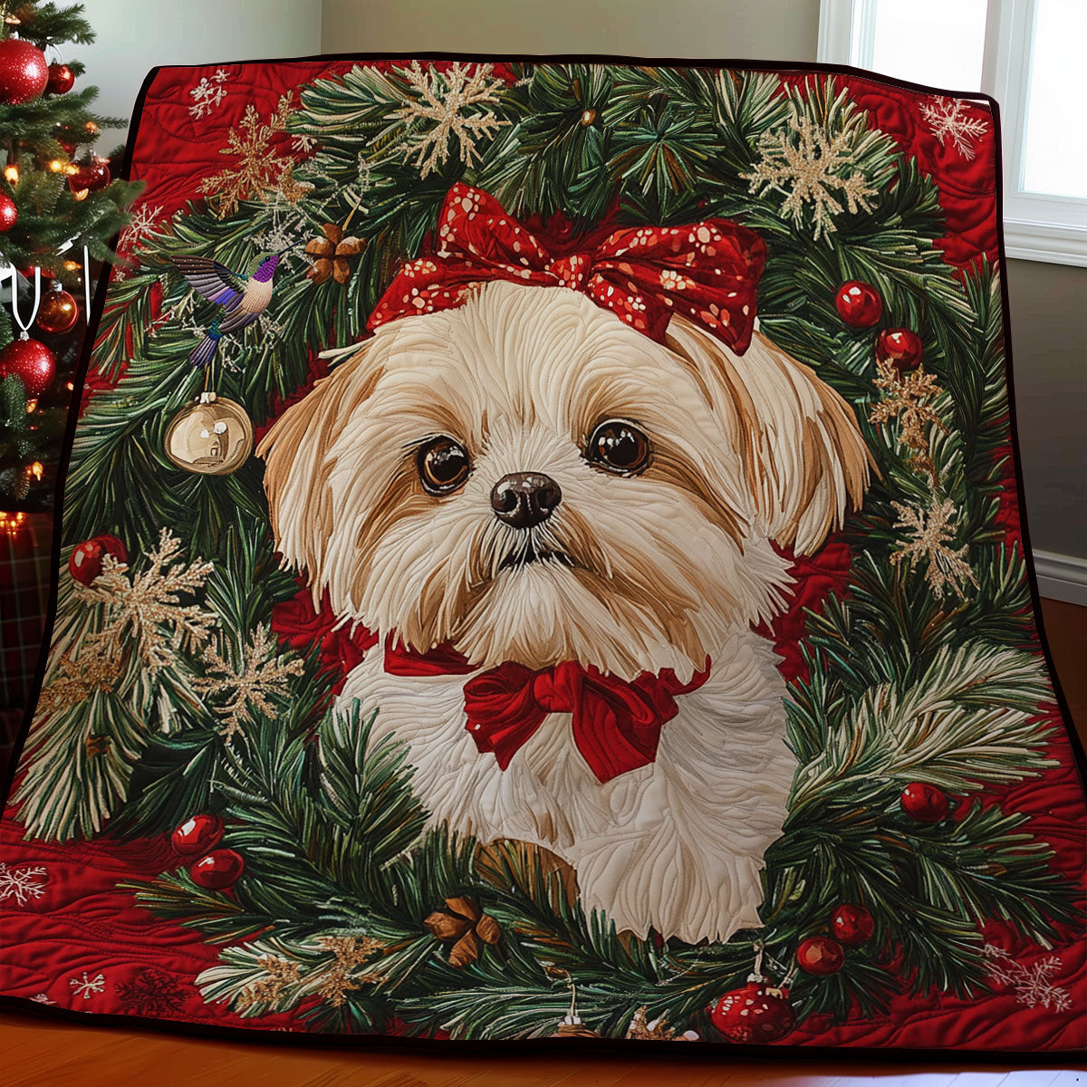 Christmas Wreath Shih Tzu WY1911093CL Quilt