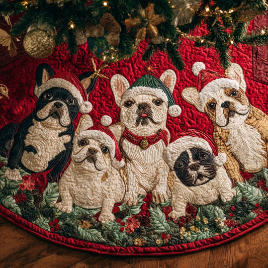 Santa French Bulldogs XR1010021CL Quilted Christmas Tree Skirt