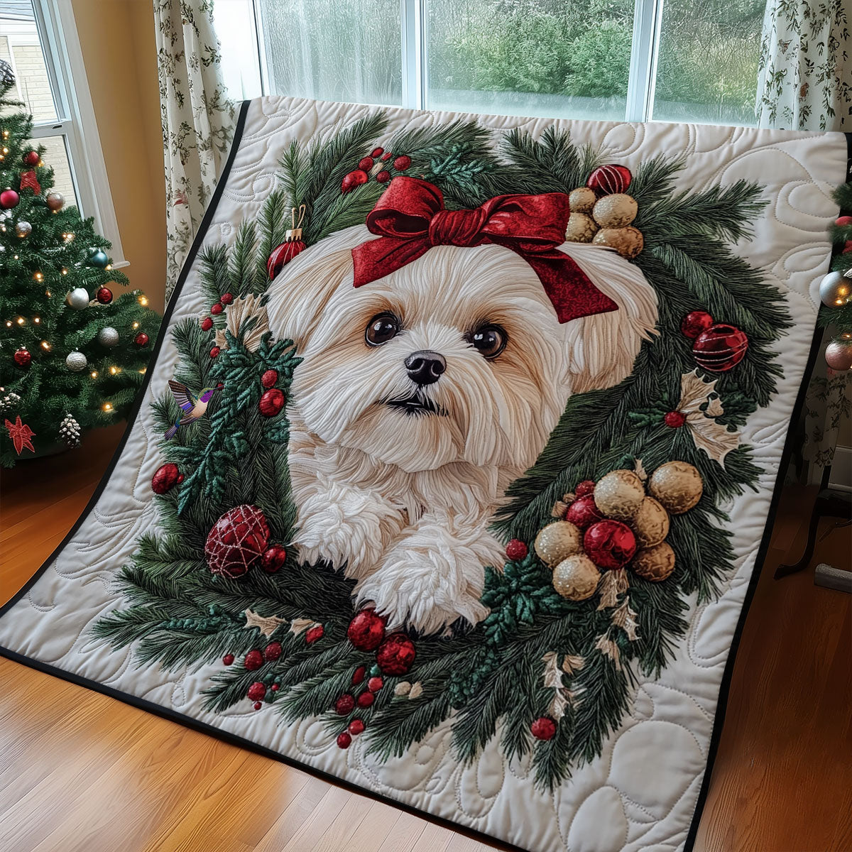 Christmas White Shih Tzu WY1911094CL Quilt