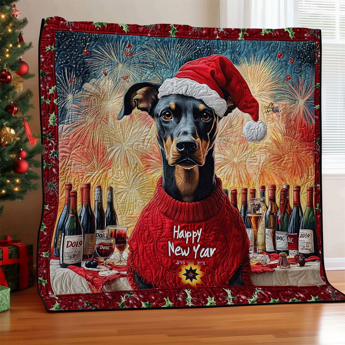 New Year Dobermann WY0212006CL Quilt