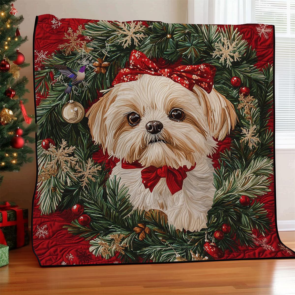 Christmas Wreath Shih Tzu WY1911093CL Quilt