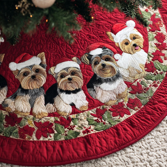 Yorkshire Terrier In Christmas XR1010009CL Quilted Christmas Tree Skirt