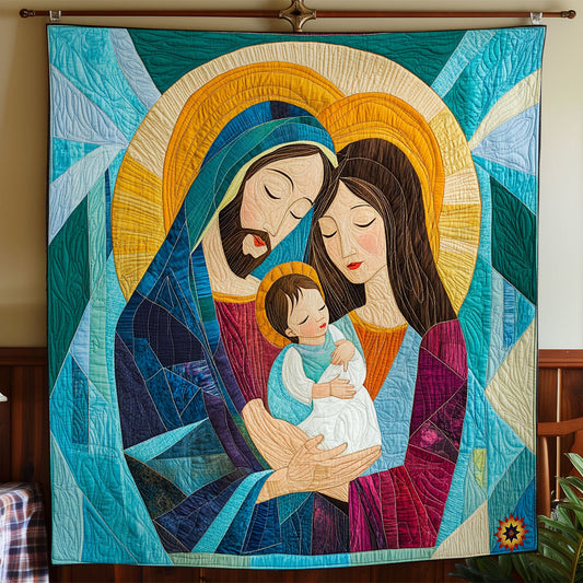 Teal Holy Family Abstract WY1811045CL Quilt