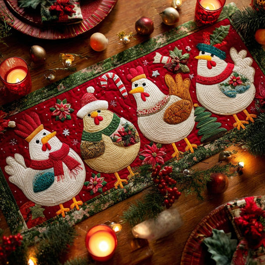 Chickens Love Christmas XR0910070CL Quilted Table Runner