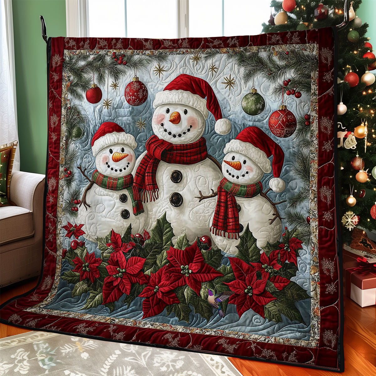 Poinsettia Snowman WY2811008CL Quilt